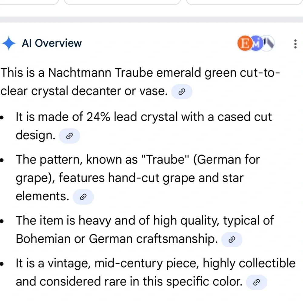 Vintage Green Nachtmann Crystal Decanter Cut to Clear Traube Grape Bavaria